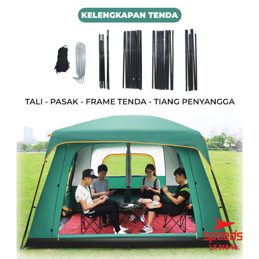 SPEEDS Tenda Camping / Tenda Kemah Besar Muat 3-5 Orang Tenda Outdoor + Kanopi Double Layer 018-16