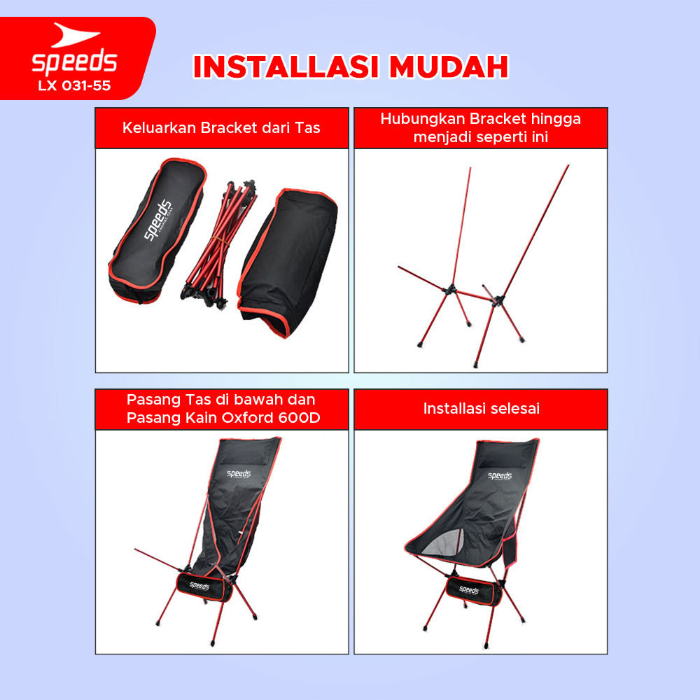 SPEEDS Kursi Lipat Camping Outdoor Space Foldable Chair Piknik Hiking Mancing Aksesoris Tenda 031-55