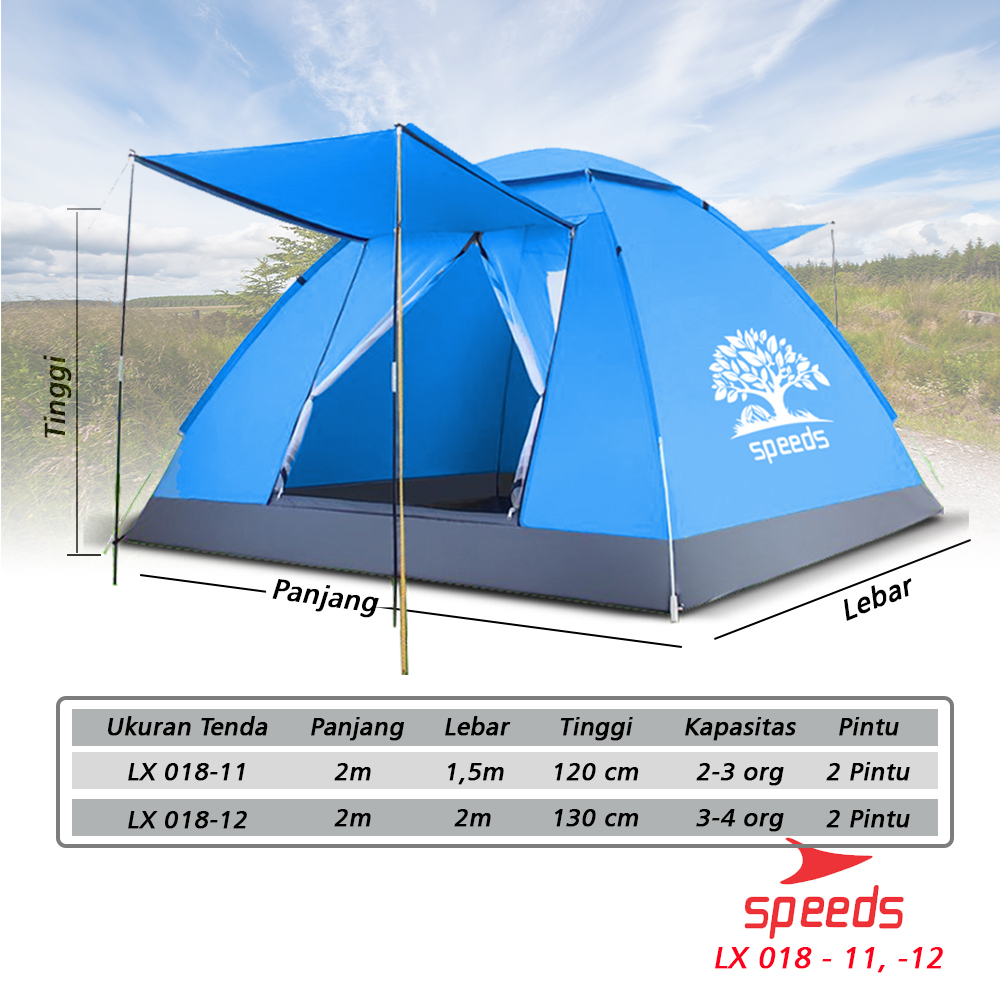 SPEEDS Tenda Camping Family Otomatis Piknik 2-3  Orang Dengan Alas Tenda Anti Air LX 018-11