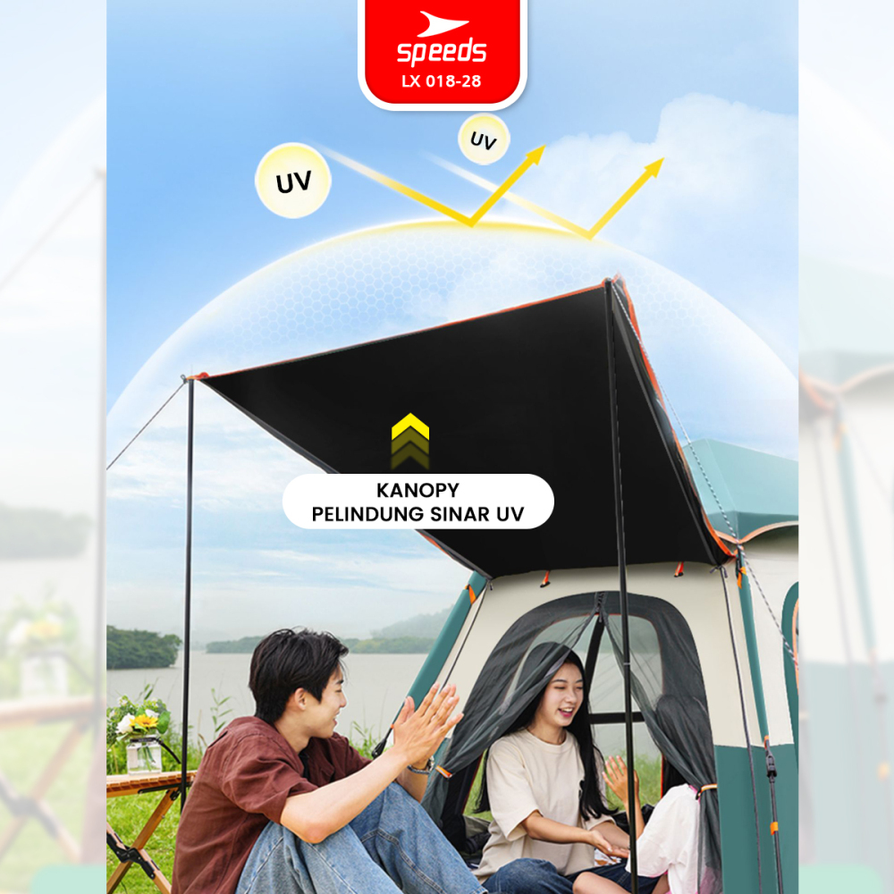 SPEEDS Tenda Camping Besar Otomatis Portabel Piknik Indoor Muat 3-5 Orang 2 Pintu Kemah Outdoor Dengan Kanopi 018-28