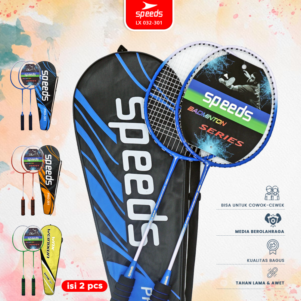 SPEEDS Raket Bulu Tangkis Raket Badminton Original 1 Set isi 2pcs Free Tas Racket 032-301