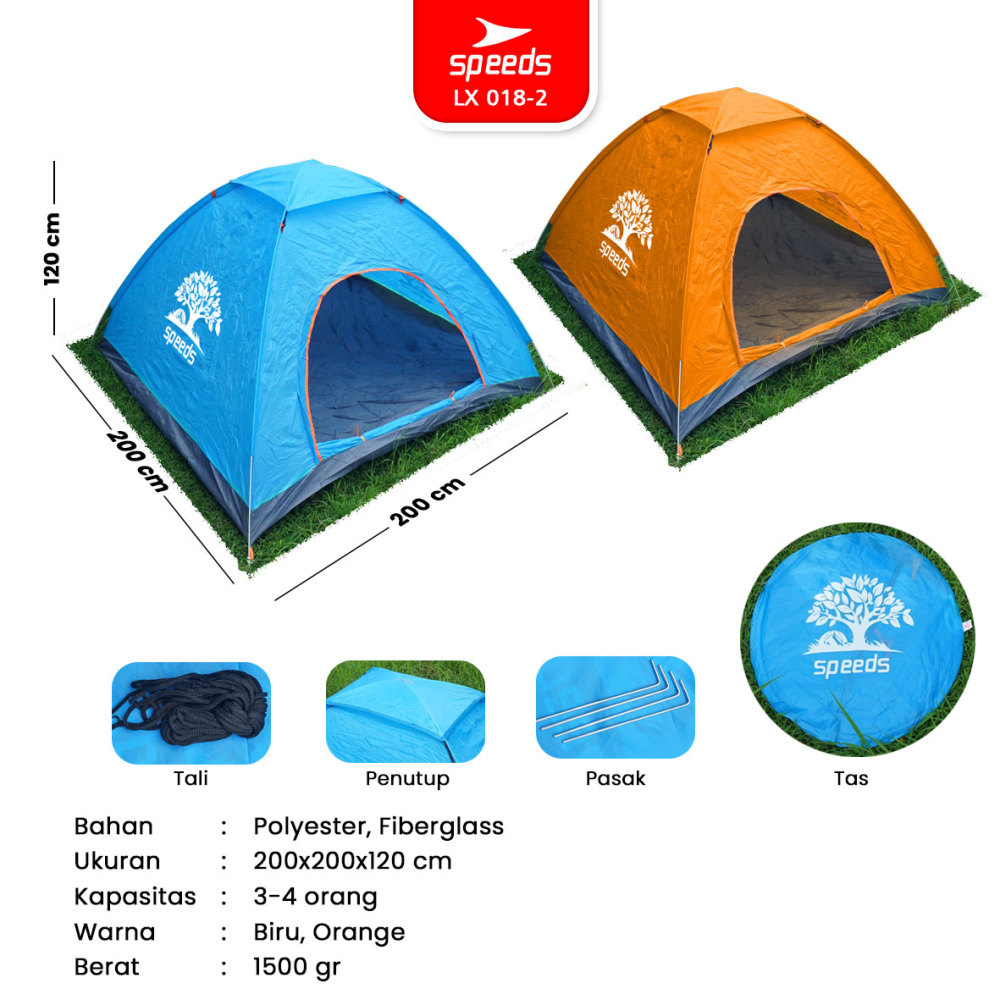 SPEEDS Tenda Camping Biru Kapasitas 4 Orang Tenda Otomatis Outdoor & Indoor Tenda Gunung 018-2