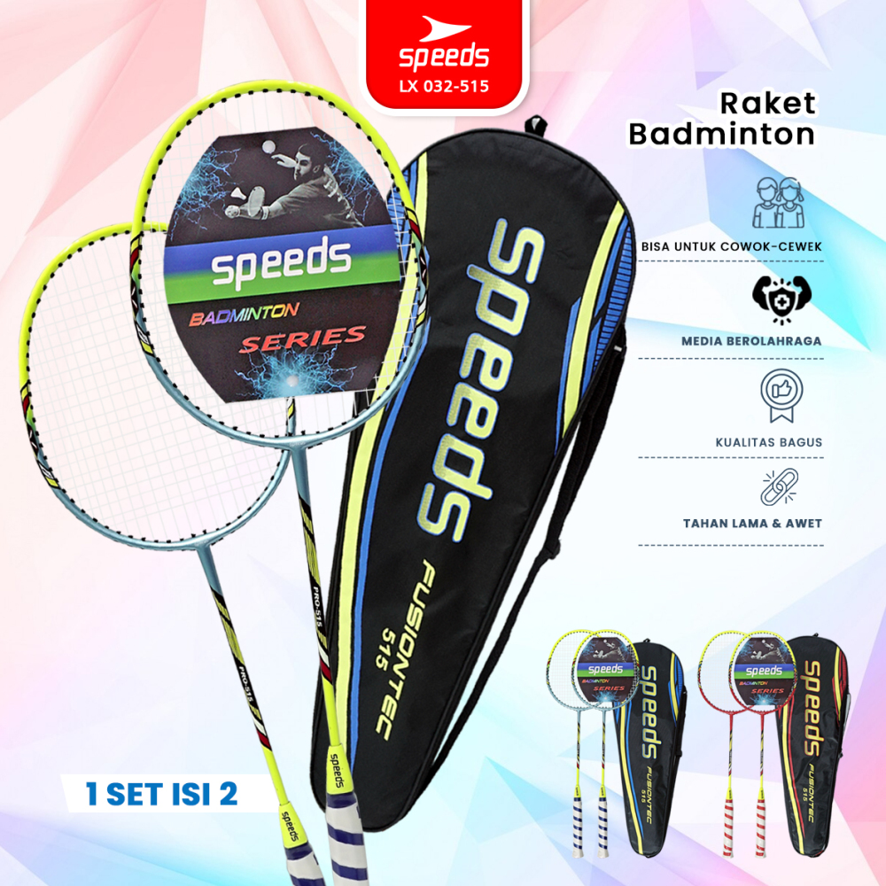 SPEEDS Raket Bulu Tangkis Raket Racket Badminton Original 1 Set isi 2 Pcs Free Tas LX 032-515