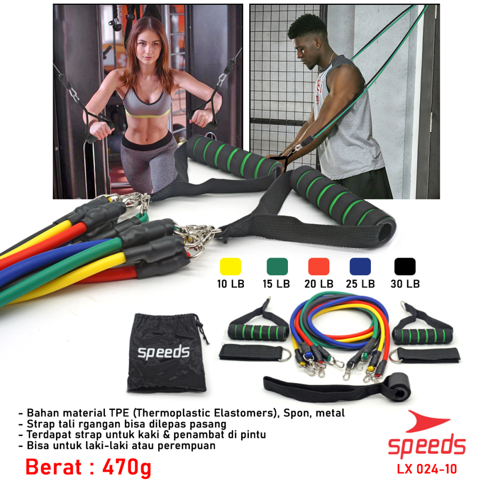 SPEEDS Resistance Bands 11 in 1 Set Tali Pembantu Premium Bands Fitness Gym Power 024-10