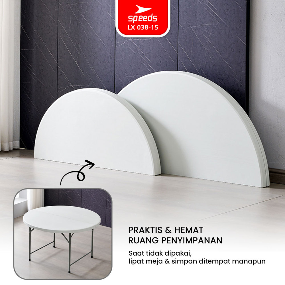 SPEEDS Meja Lipat Plastik Serbaguna 183x183x74cm Folding Table Lingkaran Indoor Outdoor Piknik Meja Makan 038-15