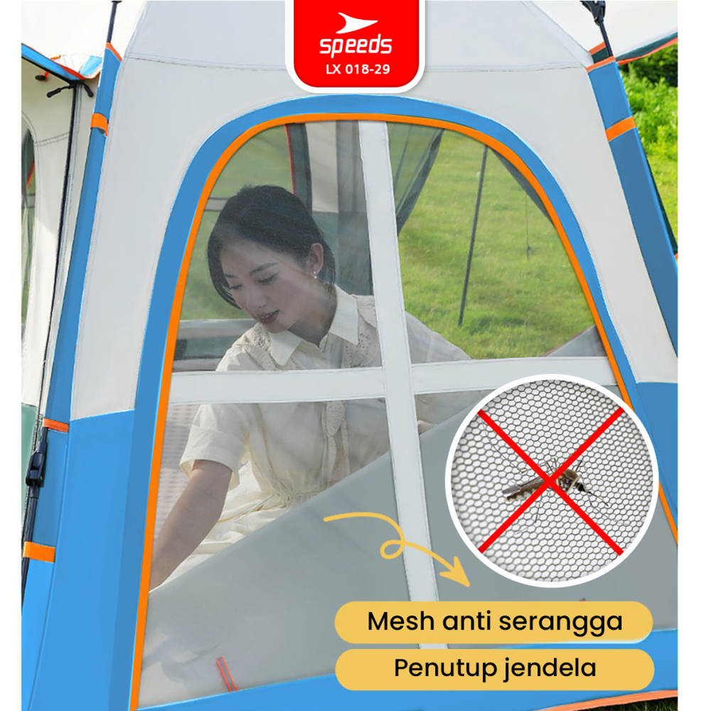 SPEEDS Tenda Camping Besar Otomatis Portabel Muat 6-9 Orang 2 Pintu Kemah Outdoor Kanopi Waterproof 018-29