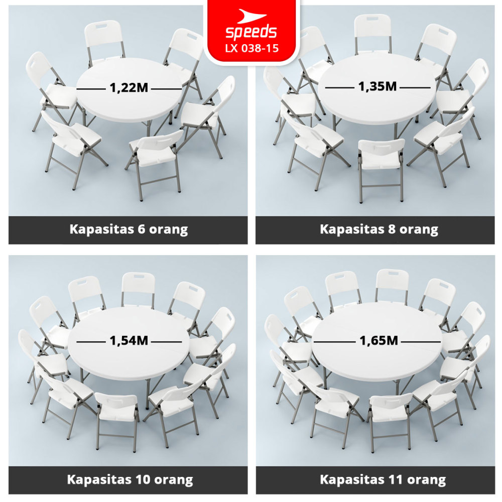 SPEEDS Meja Lipat Plastik Serbaguna 183x183x74cm Folding Table Lingkaran Indoor Outdoor Piknik Meja Makan 038-15
