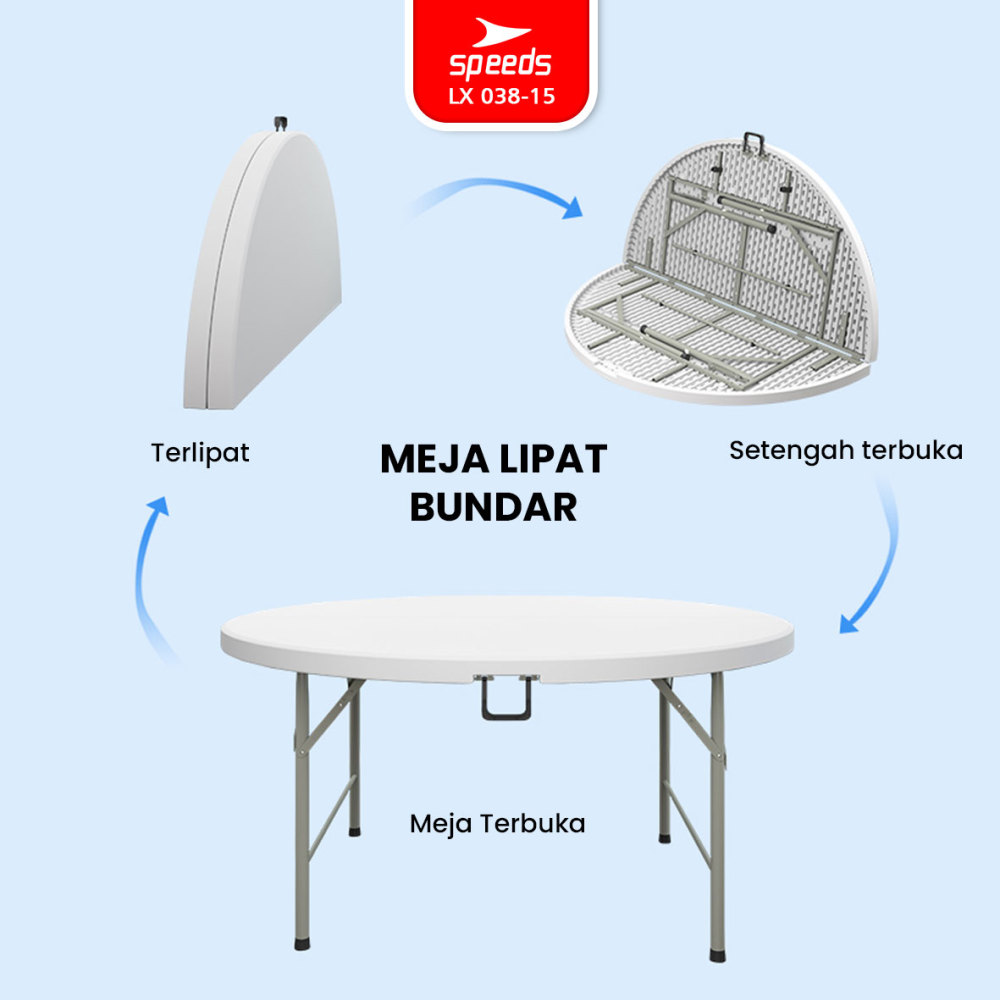 SPEEDS Meja Lipat Plastik Serbaguna 183x183x74cm Folding Table Lingkaran Indoor Outdoor Piknik Meja Makan 038-15