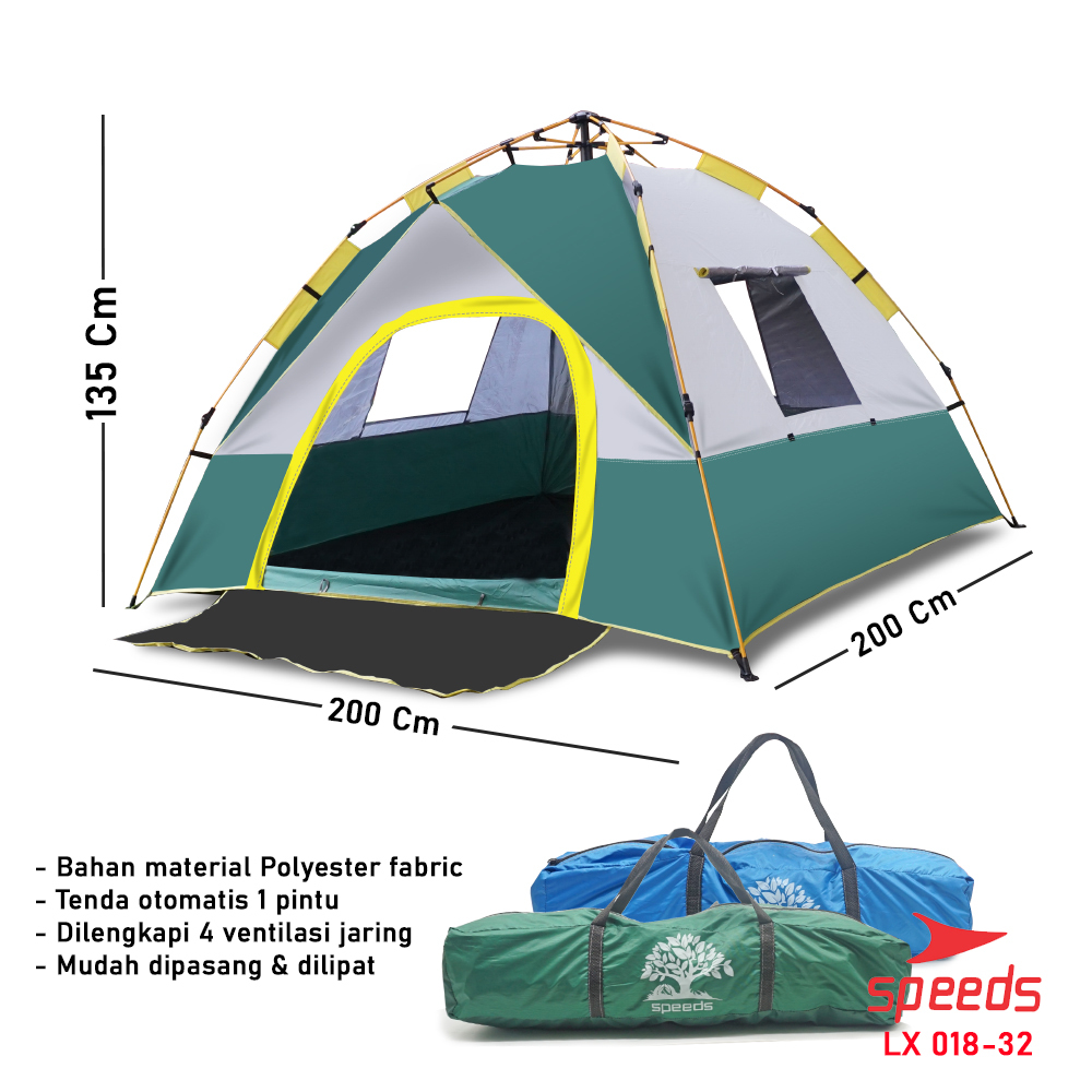 SPEEDS Tenda Camping LIpat Manual Tenda Gunung Portable Waterproof Untuk 3-4 Orang 018-32