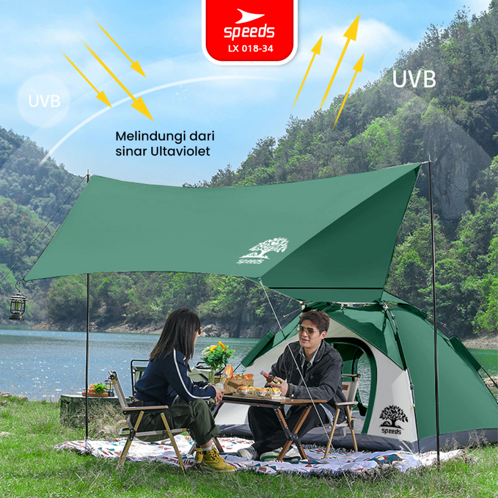 SPEEDS Tenda Camping 3in1 Kanopi TeduhAnti Panas Tent Kemah Mendaki 3-4 Orang Portabel Outdoor 018-34