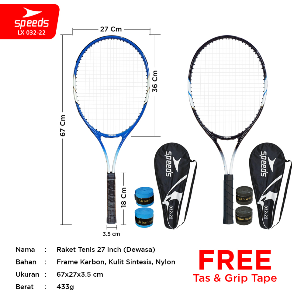 SPEEDS Raket Tennis Set Bola Raket Tenis Latihan Tenis Tennis Trainner Training Toll Exercise 27inch Olahraga Tennis Trainer 032-22