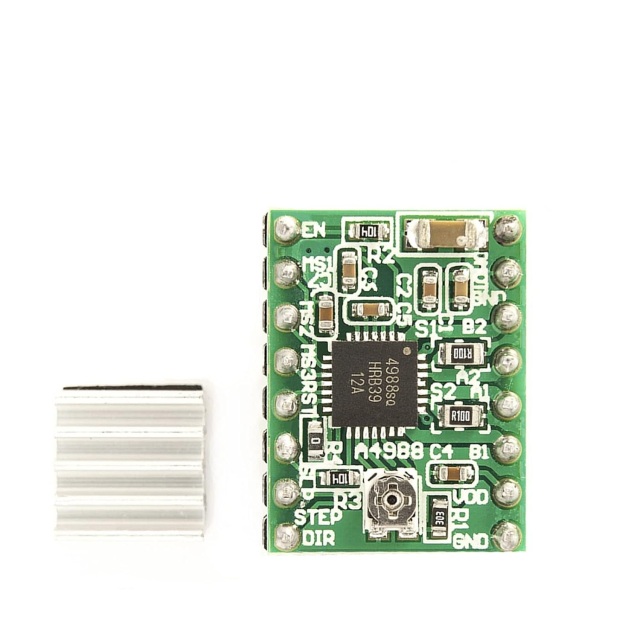 3D printer, A4988 stepper motor driver, Reprap, 2-ounce spool, soldered, green board