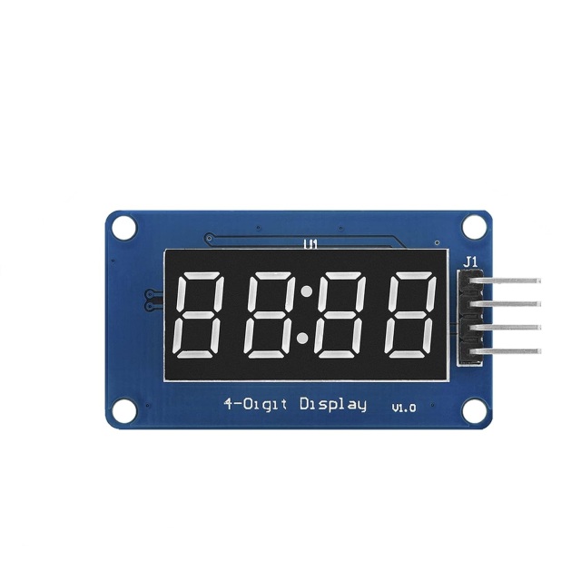 4-digit digital tube display module with adjustable brightness. Comes with clock dot accessories and TM1637 driver.