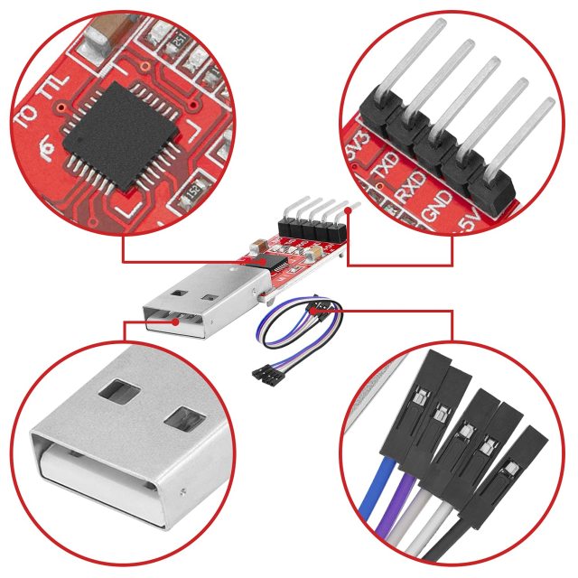 CP2102 USB to TTL Converter HW-598 for 3.3 V and 5 V with Jumper Cable Compatible with Arduino