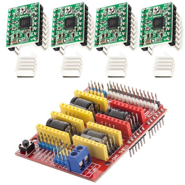 CNC Shield V3 Bundle mit 4 Stück A4988 Schrittmotor Treiber Stepper mit Kühlkörper, 3D Drucker kompatibel mit