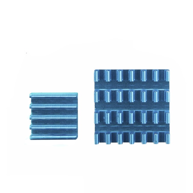 2er Set Blaue Alu Kühlkörper passiv kompatibel mit Raspberry Pi 3 mit wärmeleitender Spezialklebefolie