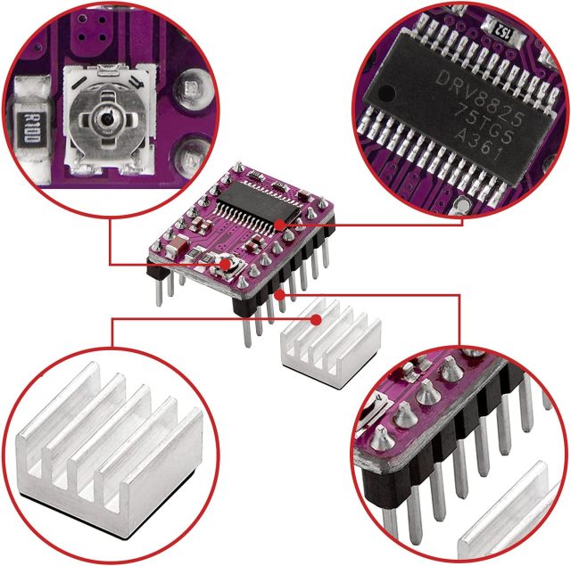 Wholesale DRV8825 stepper motor driver module, with heat sink, suitable for 3D printers and CNC engraving machines