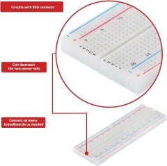 MB-102 Solderless Breadboard – 830 Tie Points, Dual Power Rails, Self-Adhesive Backing for Arduino & DIY Electronics Prototyping