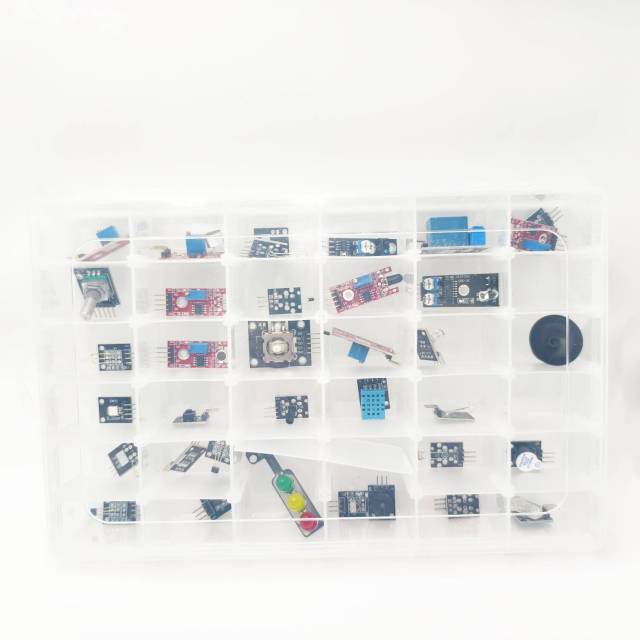 35 In 1 Multi-Function Sensor Module Kit, Universal Microcontroller Electronic Training Detector Sensors, Maker DIY Experiment Compartment Storage Case