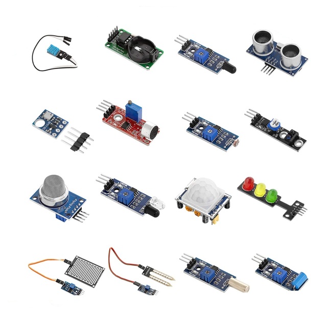 16 in 1 General Sensor Module Assortment Kit, Beginner Maker Electronic Sensor Pack, Microcontroller Training Experiment Storage Box