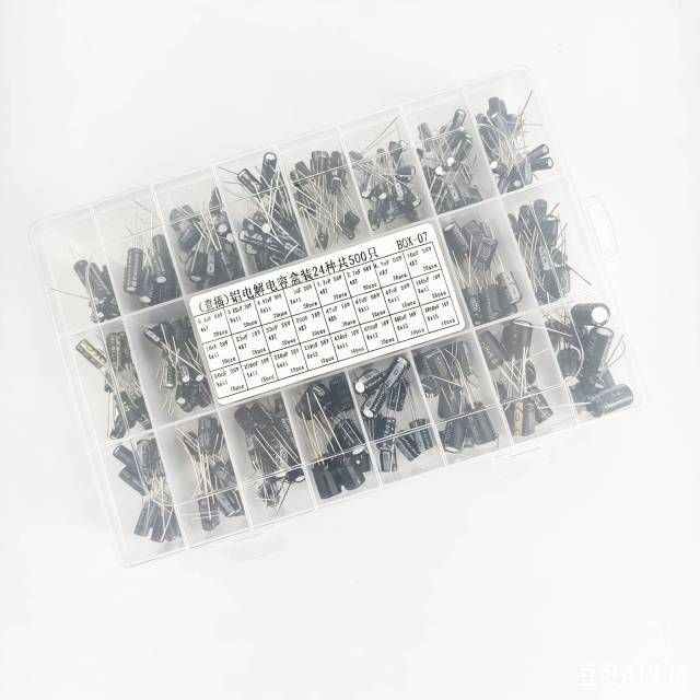 Assorted Radial Aluminum Electrolytic Capacitors Kit, 24 Values 500pcs Through Hole Electrolytic Capacitor Assortment Set for Electronic Circuit Repair DIY Projects