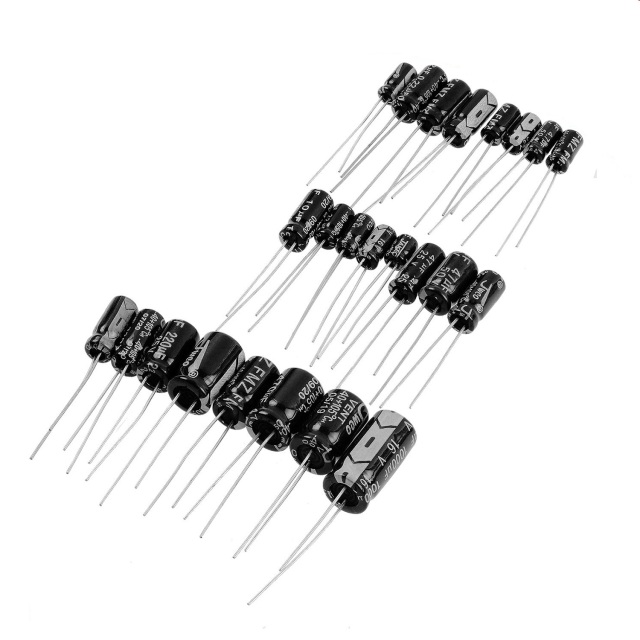 Assorted Radial Aluminum Electrolytic Capacitors Kit, 24 Values 500pcs Through Hole Electrolytic Capacitor Assortment Set for Electronic Circuit Repair DIY Projects