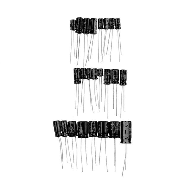Assorted Radial Aluminum Electrolytic Capacitors Kit, 24 Values 500pcs Through Hole Electrolytic Capacitor Assortment Set for Electronic Circuit Repair DIY Projects