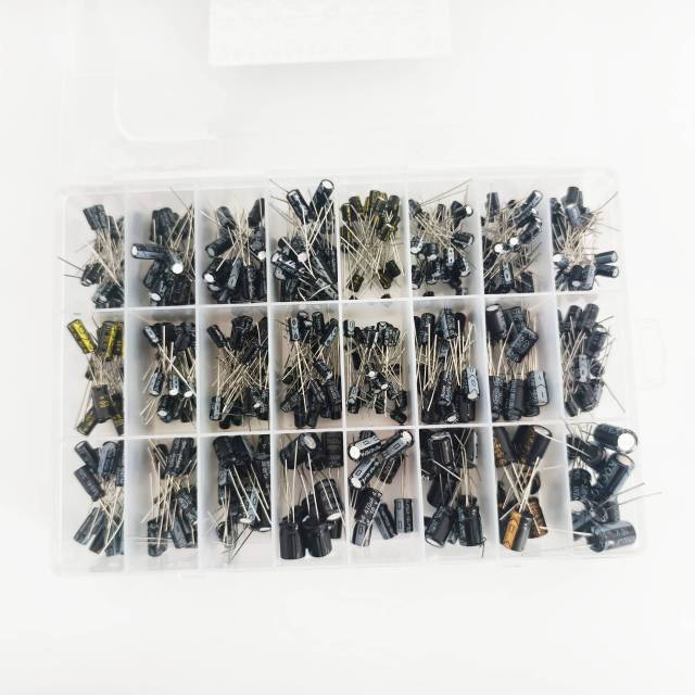 Assorted Radial Aluminum Electrolytic Capacitors Kit, 24 Values 500pcs Through Hole Electrolytic Capacitor Assortment Set for Electronic Circuit Repair DIY Projects