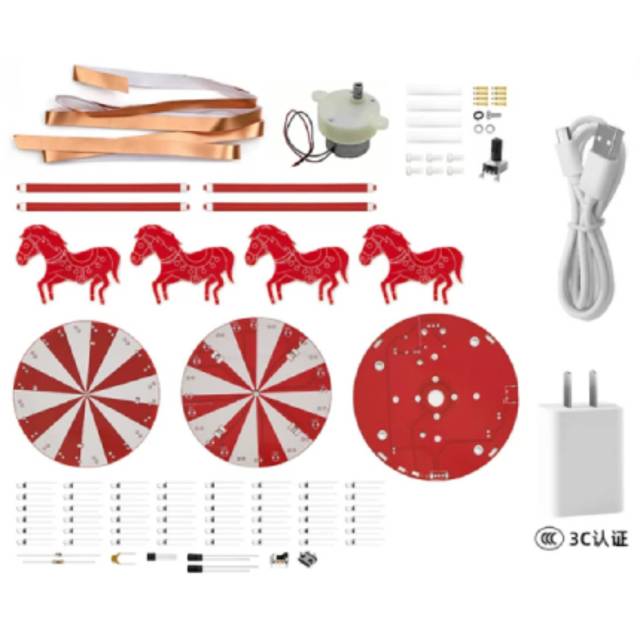 DIY Carousel Rotating Horse LED Light Kit Soldering Electronic Assembly Kit Colorful Lamp Adjustable Speed Motor DIY Crafts Educational STEM Toy Gift for Teens Adults