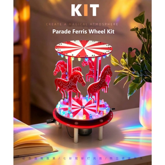DIY Carousel Rotating Horse LED Light Kit Soldering Electronic Assembly Kit Colorful Lamp Adjustable Speed Motor DIY Crafts Educational STEM Toy Gift for Teens Adults