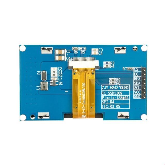 2.42 Inch OLED Display Module 128×64 Resolution SSD1309 Driver SPI I2C Interface Screen for Arduino MCU Project
