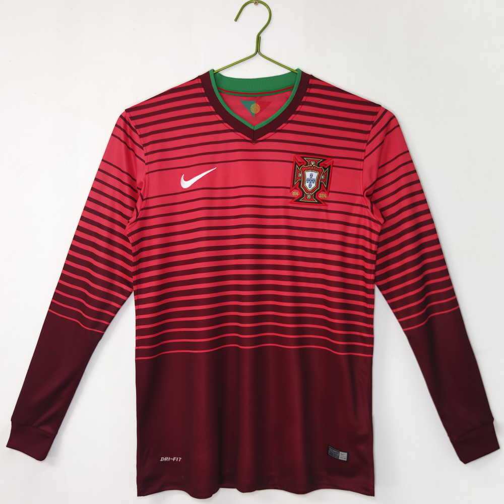 2014 Portugal Home Long Sleeve Ronaldo Retro Soccer Jersey
