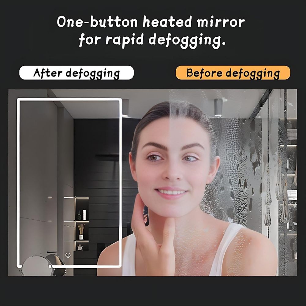 Modern Bathroom Vanity - with Sink and Anti-Fog Mirror | Solid Wood Bathroom Vanity Cabinet | with Ceramic Vessel Sink or Seamless Stone Basin | Separate Makeup Area(Brown-B,92 in)