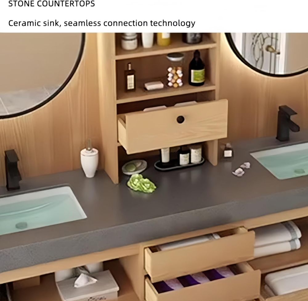 96 in Double Sink Bathroom Vanity - Floating Bathroom Vanity Set | Includes LED Smart Defogging Mirror & Faucet | Multi-Layer Solid Wood Material | Luxury Design | Wood