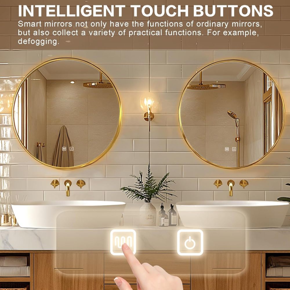 Bathroom Vanity - Floating Bathroom Vanity with Double Sinks Includes Above Counter Sink & Round Mirror|Retro Log Style,Exquisite Handle,Open Storage Cabinet(68IN)