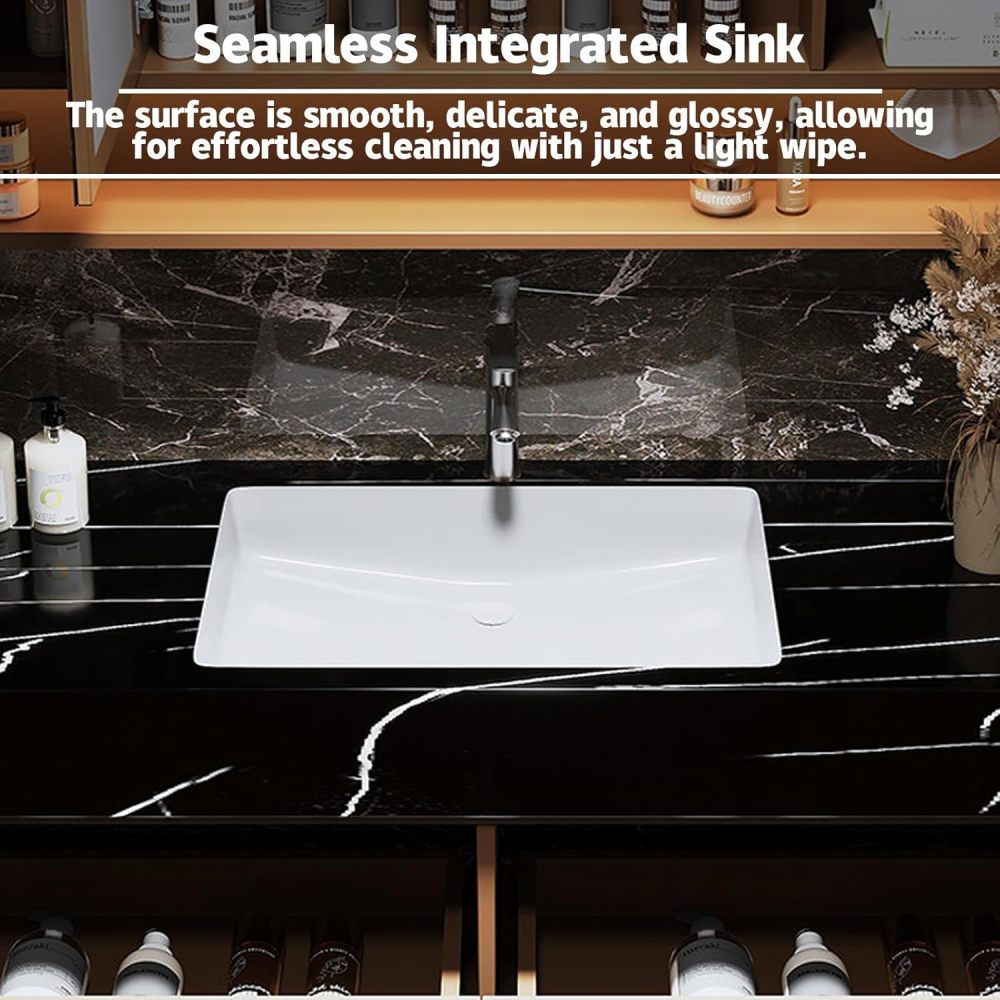 44IN Bathroom Vanity with Sink - Luxurious Floating Bathroom Vanity | Equipped with LED Smart Defogging Mirror Cabinet | Marble Countertop | Oak Carving | Luxurious and Stylish