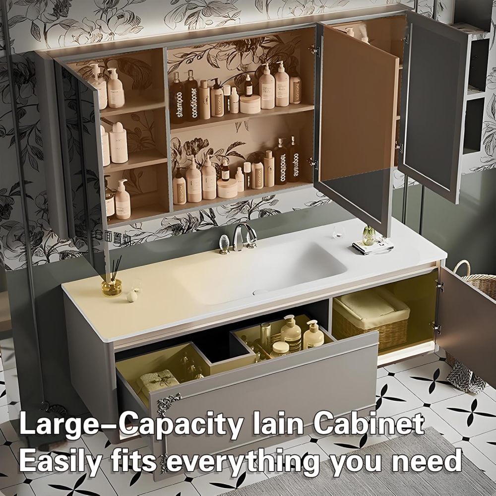 70IN Milky White Modern Bathroom Vanity with Sink - Solid Wood Wall-Mounted Cabinet with Drawer, Sensor Light, Stylish Floating Storage