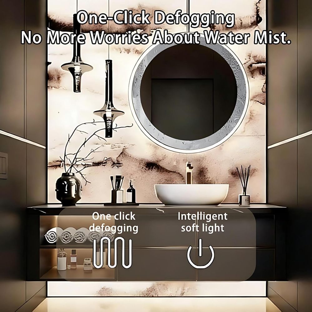 48IN Bathroom Vanity with Sink - Floating Bathroom Vanity with Smart Defog Mirror, One-Touch Defog, Modern Sink Cabinet with Multiple Storage Areas, No Assembly Required, Black Mirror