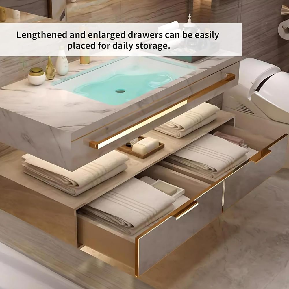 Bathroom Vanity with Sink - Modern Single/Double Sink Floating Bathroom Vanity Cabinet with LED Defog Mirror Set, Faucet Accessories Included (Single Sink,32")