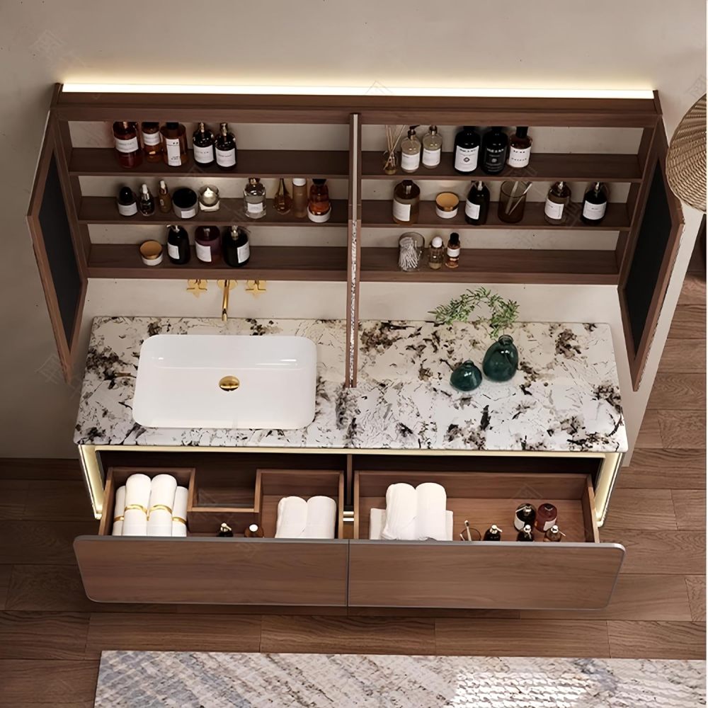 76 in Modern Bathroom Vanity with Sink - Floating Bathroom Vanity Set | Includes LED Smart Defogging Mirror Cabinet & Faucet | Multi-Layer Solid Wood Stylish Design | Smart Sensor Light