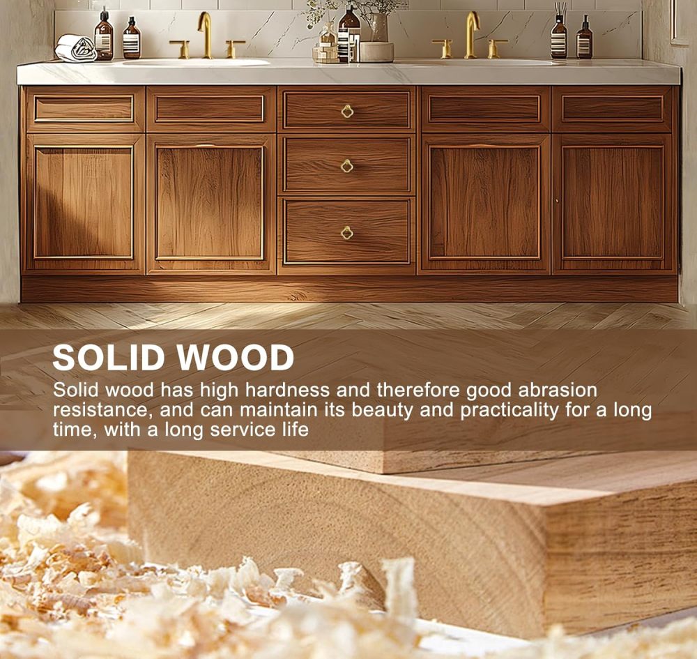 Bathroom Vanity - Modern Bathroom Vanity with Double Sinks Includes Solid Wood Cabinet & Round Mirror|American Country Style,Exquisite Accessories(96IN)