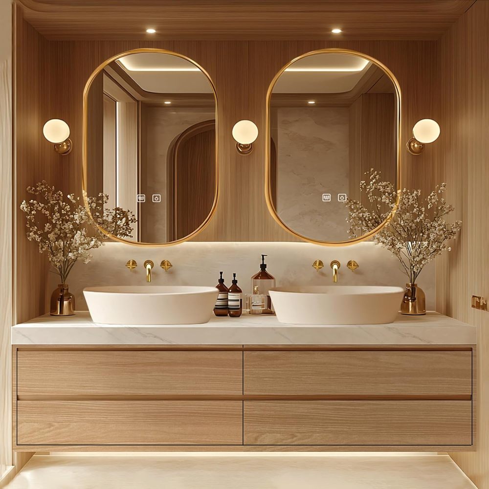 Bathroom Vanity - Floating Bathroom Vanity with Double Sinks Includes Irregular Mirrors & Above Counter Sinks|Modern Exquisite Style,Hidden Handle,LED Smart Defog Mirror(72IN)