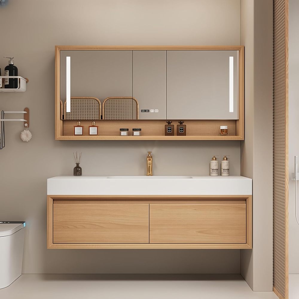 60 in Solid Wood Bathroom Vanity with Sink - Modern Floating Vanity Cabinet with LED Anti-Fog Mirror | Stylish Wall-Mounted Storage for Contemporary Bathrooms