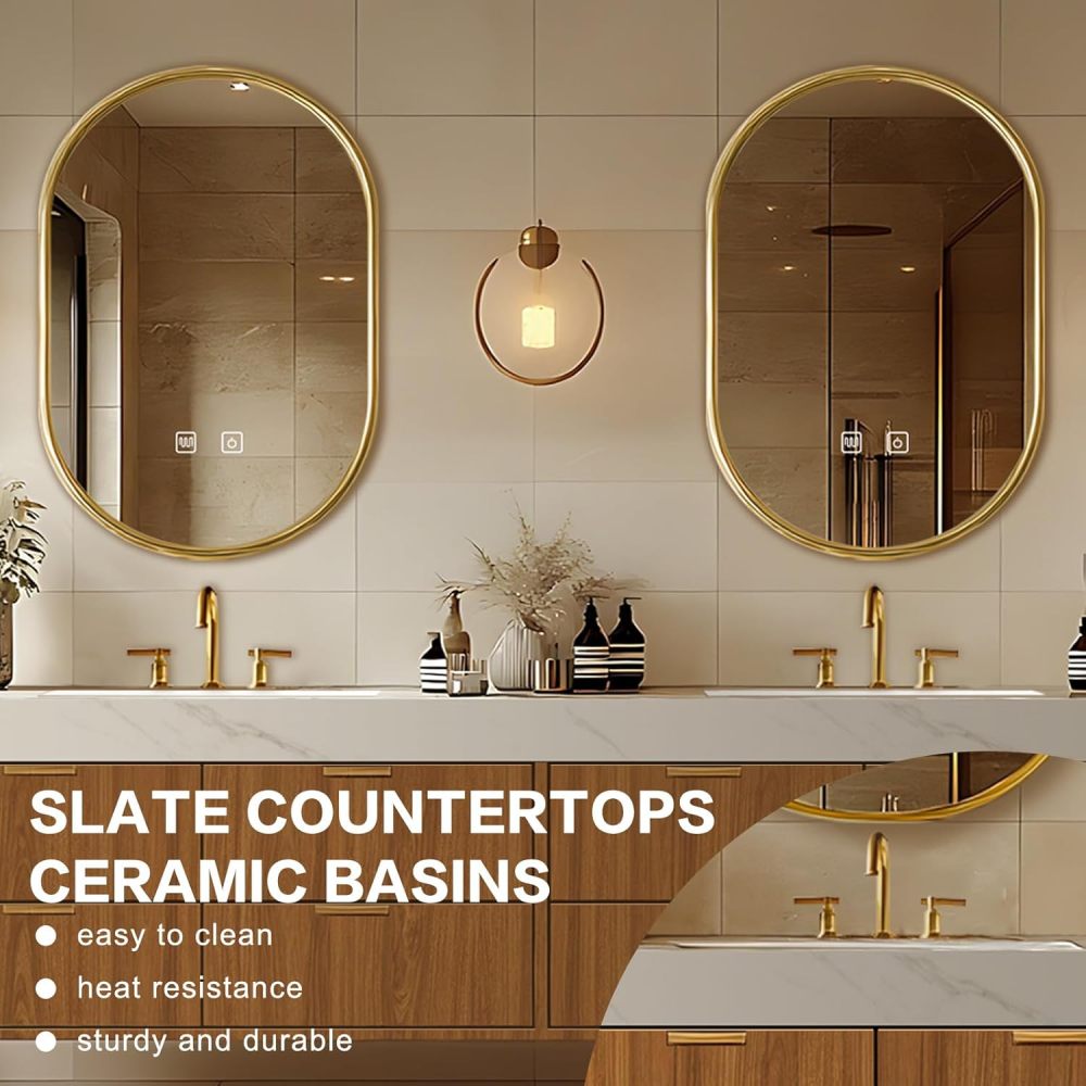 68 inch Bathroom Vanity – Floating Bathroom Vanity with Double Sinks Includes Symmetrical Cabinet & Irregular Mirror|Modern Log Style,LED Smart Defogging Mirror