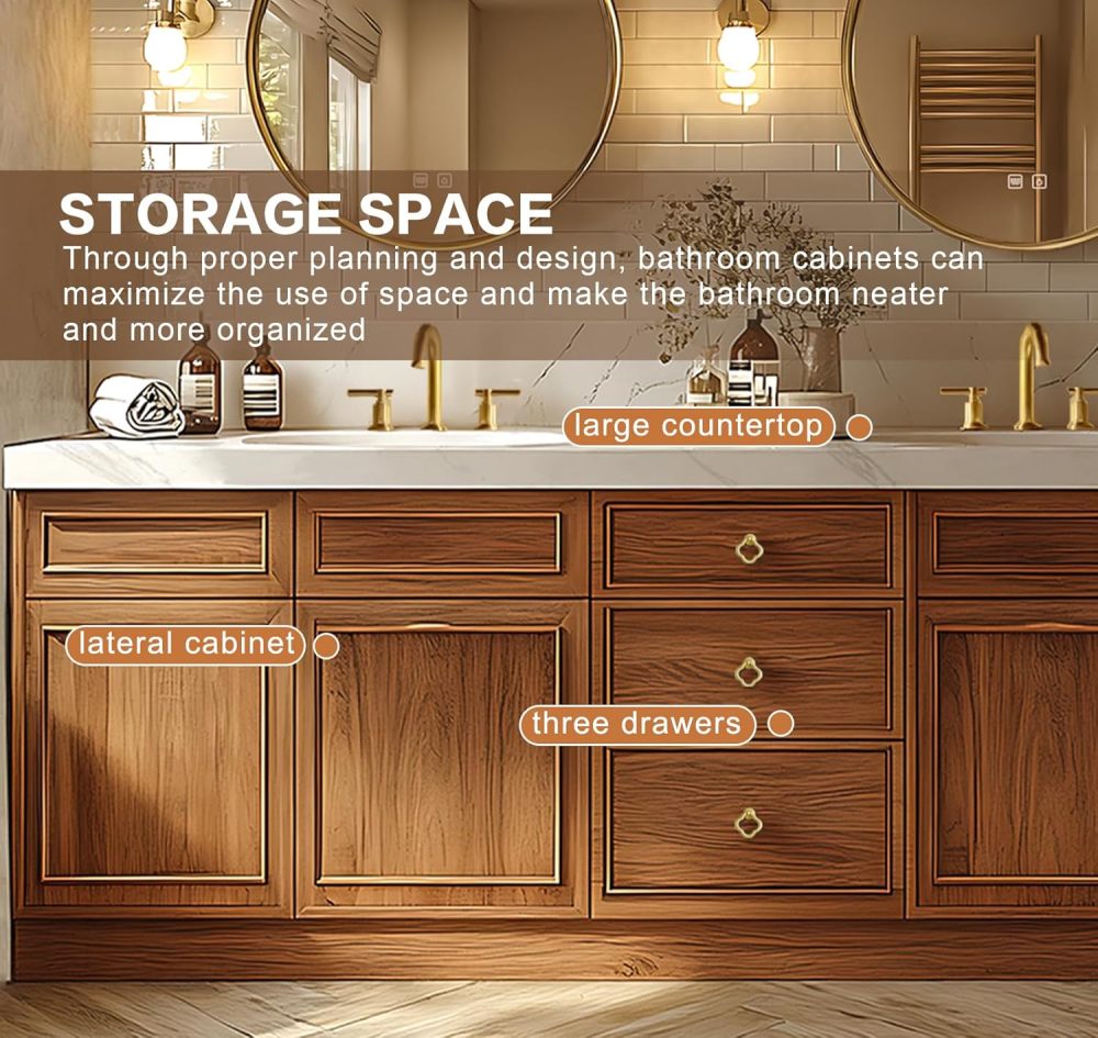 Bathroom Vanity - Modern Bathroom Vanity with Double Sinks Includes Solid Wood Cabinet & Round Mirror|American Country Style,Exquisite Accessories(96IN)