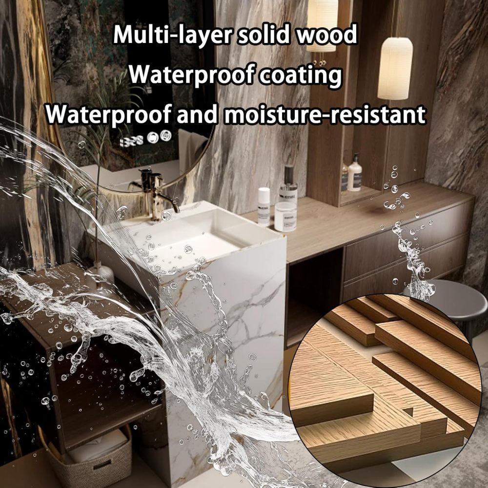 78IN Bathroom Vanity - Bathroom Vanity with Sink, Includes Smart Defog Mirror, One-Touch Defog & Lighting, Solid Wood Sink Cabinet with Drawers & Open Storage, White