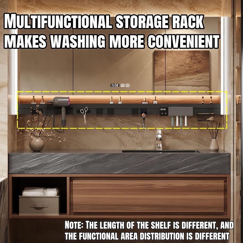 88" Bathroom Vanity with Sink - Floating Bathroom Vanities with Anti-Fog Mirror,Metal Partition Functional Storage Rack, Sink and Cabinet Combo Set,Wood Color