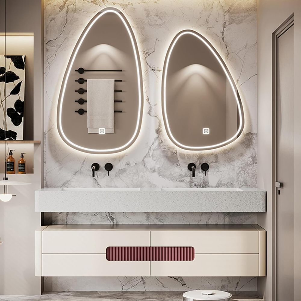 54IN Double Bathroom Vanity with Sink - Luxury Bathroom Vanity Set | Wall-Mounted | Equipped with LED Smart Defogging Mirror | Marble Countertop | Oak