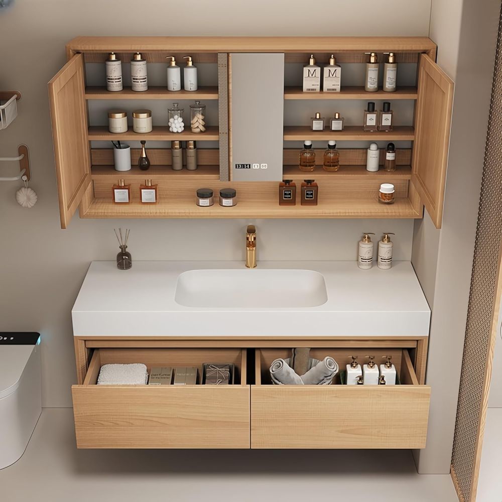 60 in Solid Wood Bathroom Vanity with Sink - Modern Floating Vanity Cabinet with LED Anti-Fog Mirror | Stylish Wall-Mounted Storage for Contemporary Bathrooms