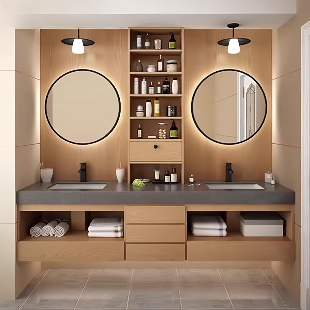 96 in Double Sink Bathroom Vanity - Floating Bathroom Vanity Set | Includes LED Smart Defogging Mirror & Faucet | Multi-Layer Solid Wood Material | Luxury Design | Wood